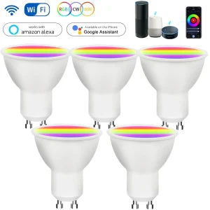 Ampoules LED intelligentes GU10 Tuya WIFI, rvb CW WW 220V 5W 7W 9W, lampes à intensité variable, contrôle par application Smart Life, fonctionne pour Alexa Google, 1 à 5 pièces