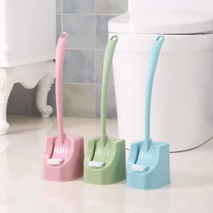 brosse toilette porte socle fermé plastique rose menthe bleu manche incurvée ergonomique tête double poils hygiénique