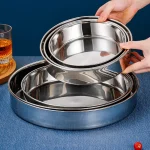 Bassin rond en acier inoxydable 304 pour le stockage des aliments et fruits, assiette profonde avec poignée, plat de cuisson pour casseroles JXPans, ensembles d&rsquo;assiettes à dîner