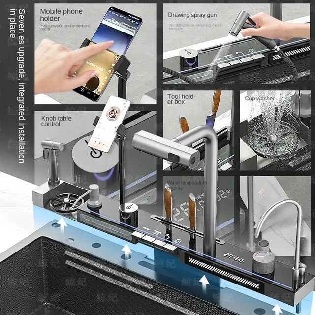 Évier de cuisine cascade en acier inoxydable 304 – vue 3