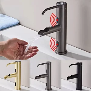 Robinets de lavabo à capteur automatique 2 en 1, avec distributeur de savon à capteur, robinet de salle de bains de vanité sans contact, mélangeur d&rsquo;eau chaude et froide, robinets d&rsquo;évier Robinet de navire d&rsquo;induction