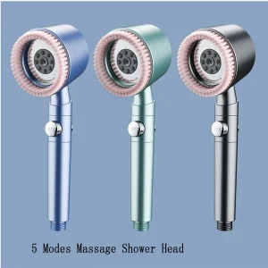 Pommeau de douche haute pression à grand panneau réglable, 5 Modes améliorés, avec brosse de Massage, grand débit, arrêt à une touche, salle de bain, douche Pommeau de douche haute pression à grand panneau réglable, 5 Modes améliorés, avec brosse de Massage, grand débit, arrêt à une touche, salle de bain, douche