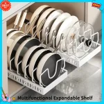 Organisateur de rangement de cuisine, support coulissant pour poêle et poêle extractible, support à épices et support de séchage de vaisselle, organisateur de tiroir réglable