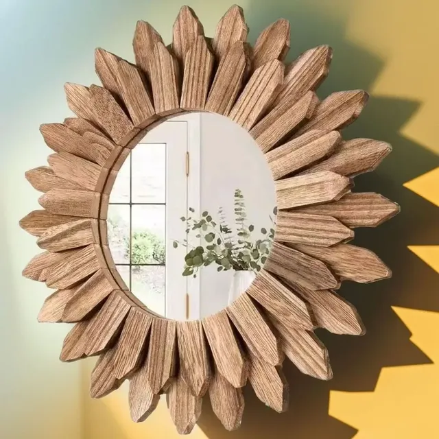 Miroir mural décoratif soleil bois sculpté rond… – vue 3