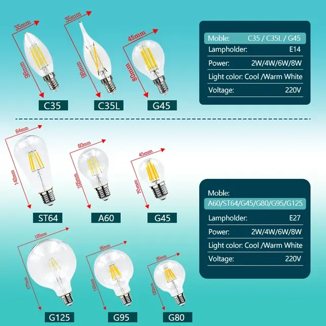 Ampoule LED rétro Edison E14 inda AC 220V 2W 4W 6W 8W – vue 2