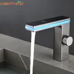 Robinet de lavabo de salle de bains à affichage numérique, LED intelligente, grue de lavabo montée sur le pont en laiton, mélangeur d&rsquo;eau chaude et froide, robinet de vanité d&rsquo;évier