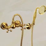 Robinet de douche mural en laiton doré, robinet de centre commercial, poignée de touristes, ensemble de baignoire dorée, luxe classique