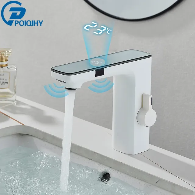 Robinet de lavabo à capteur intelligent blanc