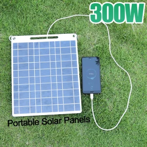 Plaque solaire 300W 5V, panneau solaire étanche, Portable, double USB, chargeur de batterie solaire, équipement de camping frais, charge des cellules solaires