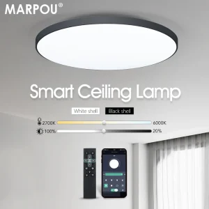 MARPOU plafonnier intelligent lampe à LED pour chambre plafonniers avec télécommande lumières LED à intensité variable pour chambre salon