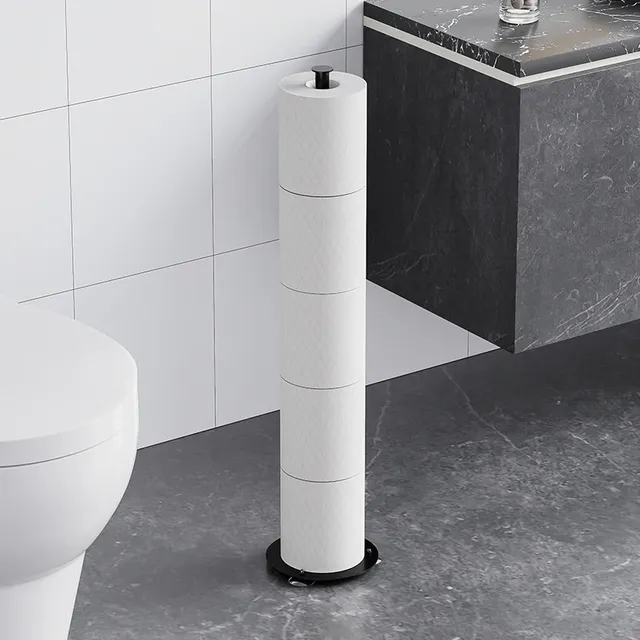 Porte papier toilette vertical sur pied métal noir mat… – vue 3