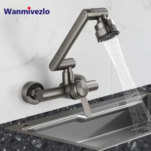 Robinet de cuisine mural en acier inoxydable, 4 modes, salle de bains, évier de cuisine, lavabos, mitigeur d&rsquo;eau froide et chaude à 360 degrés