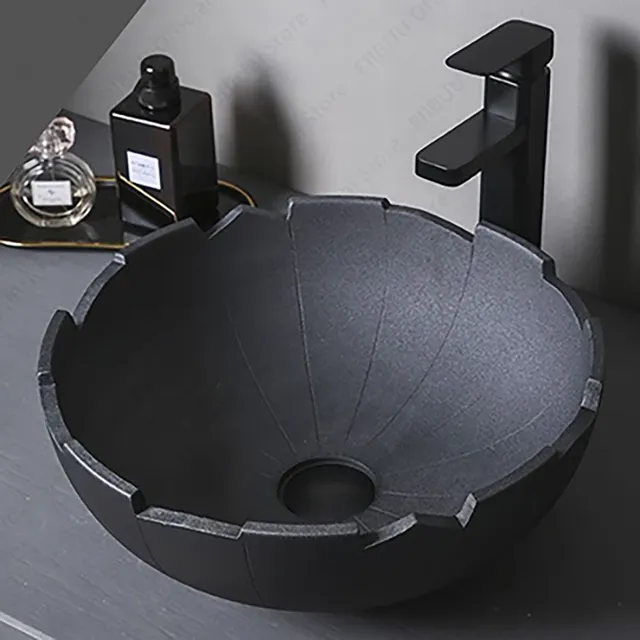 Évier de Lavabo en Céramique Noire
