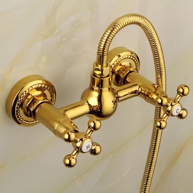 Robinet de douche mural en laiton doré – vue 3