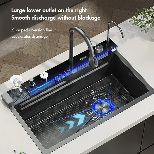Évier de cuisine cascade en acier inoxydable 304 – vue 2