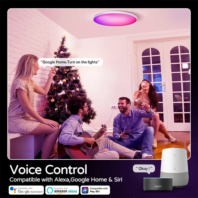 Plafonnier Led intelligent 24W lustre rond 30W Audio… – vue 6