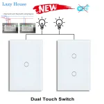 Double interrupteur tactile 2 voies lumière LED capteur interrupteurs muraux avec panneau en verre trempé chambre escalier interrupteur pour US BR pays pas de Wifi