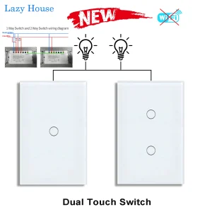 Double interrupteur tactile 2 voies lumière LED capteur interrupteurs muraux avec panneau en verre trempé chambre escalier interrupteur pour US BR pays pas de Wifi
