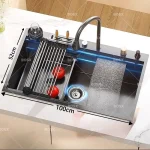 Évier de cuisine cascade en acier inoxydable, Extra Large, fente unique, éviers multifonctionnels pour la vaisselle, lavabo sous plan, lave-tasse