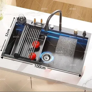 Évier de cuisine cascade en acier inoxydable