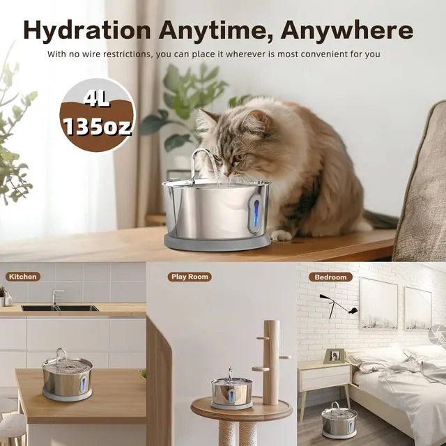 Fontaine à eau sans fil à piles pour chat et chien – vue 3