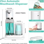 Distributeur automatique de bain de bouche à capteur infrarouge, distributeur de bain de bouche intelligent détachable et étanche de 750ML avec tasses