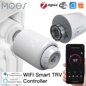 Moes Tuya – actionneur de vanne de radiateur thermostatique WiFi intelligent, contrôleur de température de chaleur, télécommande vocale Alexa Google