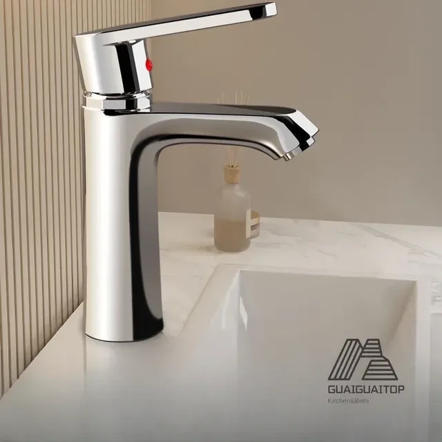 Mitigeur lavabo monocommande contemporain chrome poli… – vue 3
