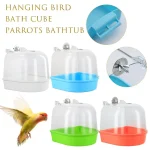 Bain d&rsquo;oiseaux pour le nettoyage des cages, fournitures pour animaux de compagnie, baignoire pour oiseaux calopsitte avec crochets suspendus, Cube de bain d&rsquo;oiseaux suspendu transparent en acrylique