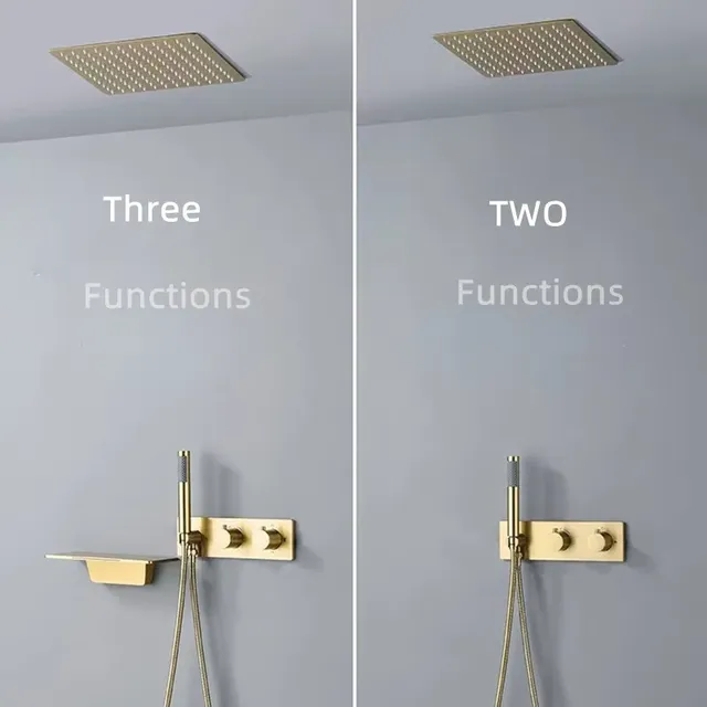 Ensemble douche or brossé thermostatique mural encastré… – vue 2