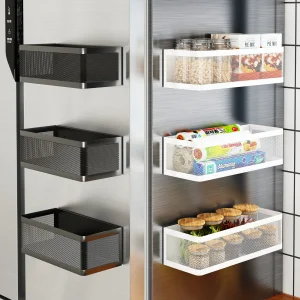 Support de rangement magnétique pour réfrigérateur, support à épices magnétique, panier suspendu magnétique en métal, boîte de rangement multifonctionnelle pour armoire murale, aucun perçage requis