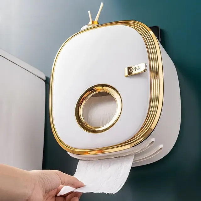 Distributeur mural papier toilette blanc doré rétro luxe…