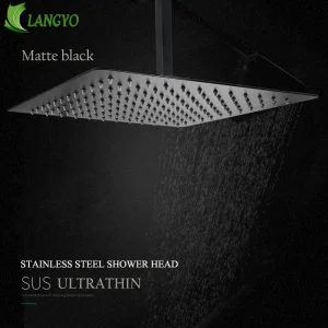 Becola – pomme de douche carrée noire en acier inoxydable, ultra-mince, 2 Mm, 16 pouces, choix de salle de bains, montage mural et au plafond