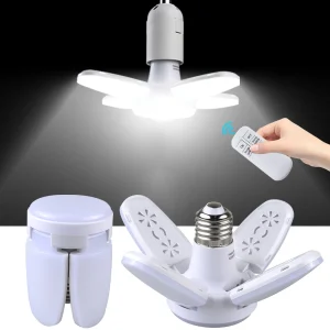 Ampoule LED à 4 feuilles E27, suspension pliable, 220/110V, rangement, éclairage de Garage et de cuisine, télécommande haute luminosité