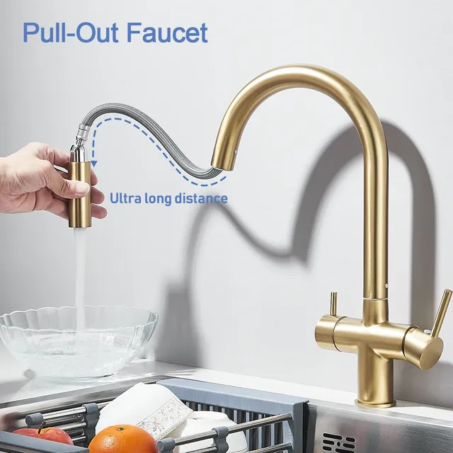 Robinet de cuisine en or brossé – vue 4