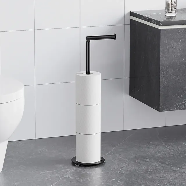 Porte papier toilette vertical sur pied métal noir mat… – vue 5
