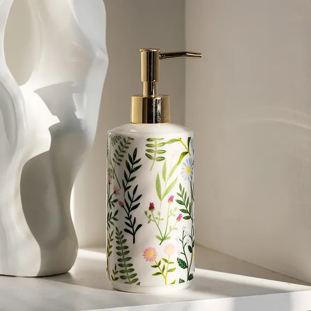 Distributeur savon céramique blanc pompe dorée motif…