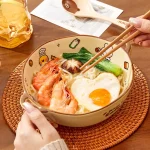 Bol à Double oreille ours brun, salade domestique, bol à nouilles instantanées, bol à soupe de haute beauté