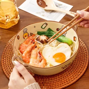 Bol à Double oreille ours brun, salade domestique, bol à nouilles instantanées, bol à soupe de haute beauté