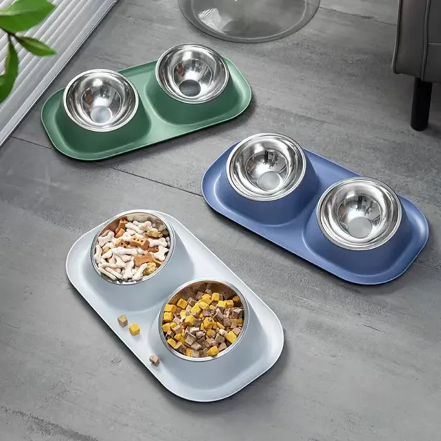 Bol Double en acier inoxydable pour chien et chat