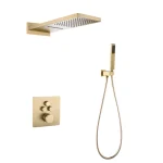 Système de Douche Luxueux de Haute Qualité, Cascade Murale, Ensemble de Douche en Or Brossé, Tout en Cuivre Dissimulé, Gris HORain Robinet de douche de salle de bains de haute qualité Mélangeur à cartouche intégré