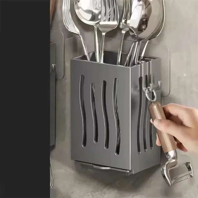 Organisateur rangement couverts mural cuisine acier gris… – vue 2