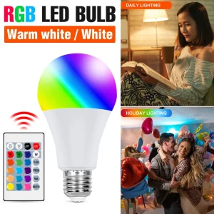 Ampoule LED RGB E27, 16 couleurs, télécommande IR à intensité variable, lampe à changement de couleur pour décoration d&rsquo;ambiance de fête à domicile, 5W 10W 15W 20W 25W