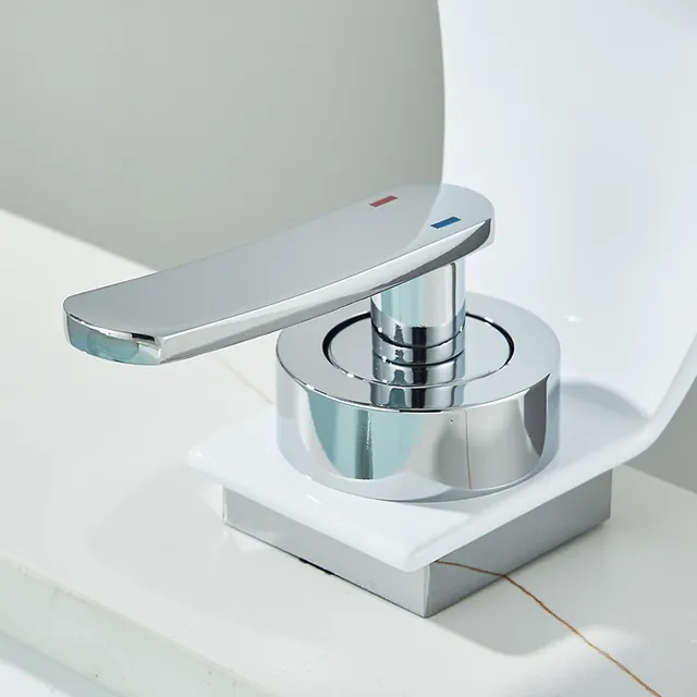 Robinet de lavabo cascade chromé blanc – vue 3