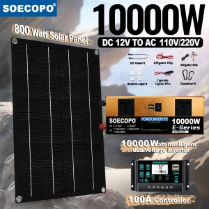 Kit complet de système solaire 10000W, contrôleur Dual12V/24V à 110V/220V100A, panneau 800W, onduleur hors réseau pour maison/Camping, sauvegarde