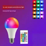 Ampoule à gradation colorée avec télécommande intelligente RGB, ampoule colorée à vis e27, lumière d&rsquo;ambiance 16 couleurs