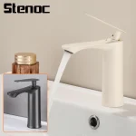 Stenoc robinet de salle de bains blanc/gris, lavabo d&rsquo;eau froide et chaude, mitigeur d&rsquo;évier monté sur le pont, robinets mélangeurs d&rsquo;évier à poignée unique, trou unique