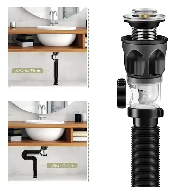 Siphon flexible lavabo bouteille PVC ABS noir mat tube… – vue 2
