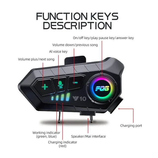 Casque de moto sans fil Bluetooth 5.3 – vue 4