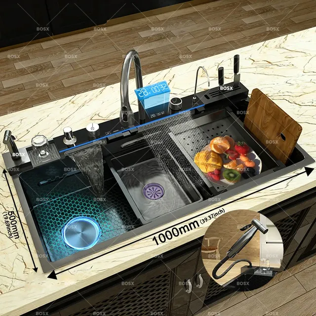 Évier de cuisine cascade en acier inoxydable – vue 2